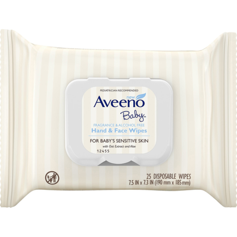 AVEENO BABY Hand & Face Wipes with Oat Extract, Fragrance-Free 25ct