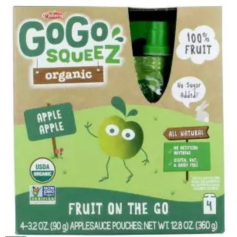 GoGo Squeez Organic Applesauce, Apple Apple, 4 Pack GoGo Squeez Organic Applesauce, Apple Apple, 4 Pack